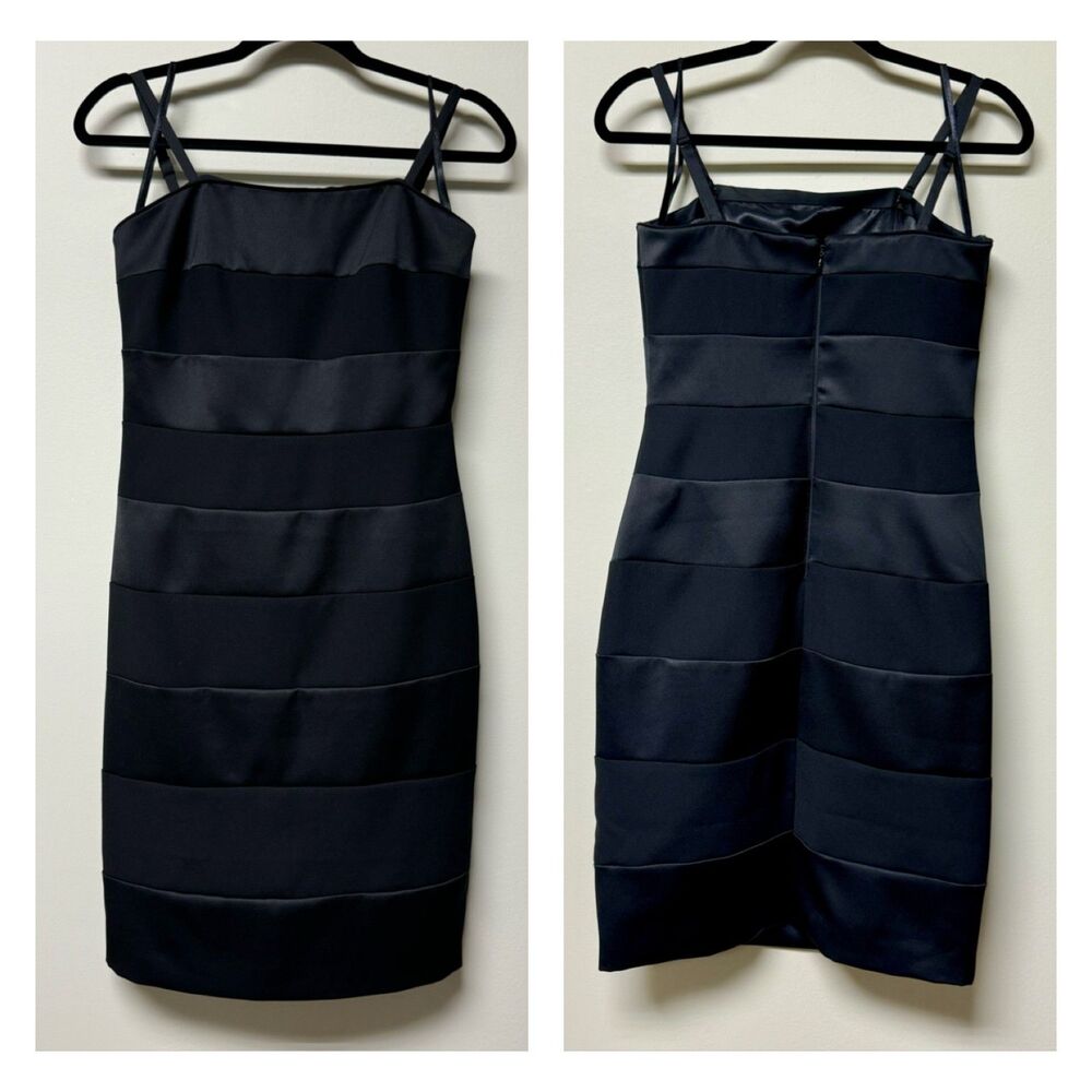 WHITE HOUSE BLACK MARKET Black Tone-on-Tone Stripe Strapless Dress, Sz 4